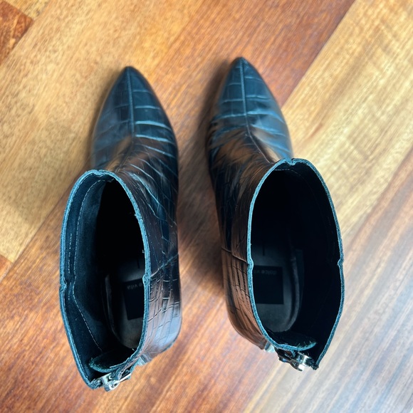 Dolce Vita Coltan Croc Heeled Leather Ankle Bootie Black - Picture 4 of 7